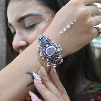 Oxidised Silver Pink Monalisa Stone Bracelet