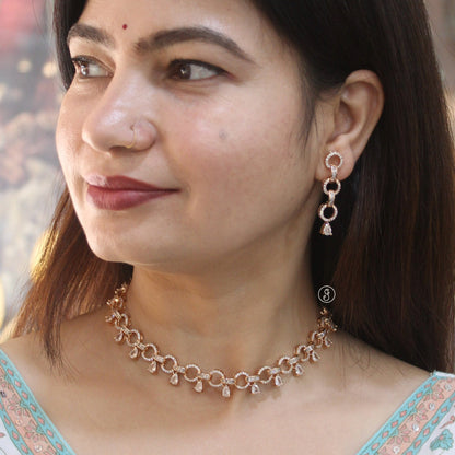 Chic Rose Gold Tone CZ Diamond Necklace Set