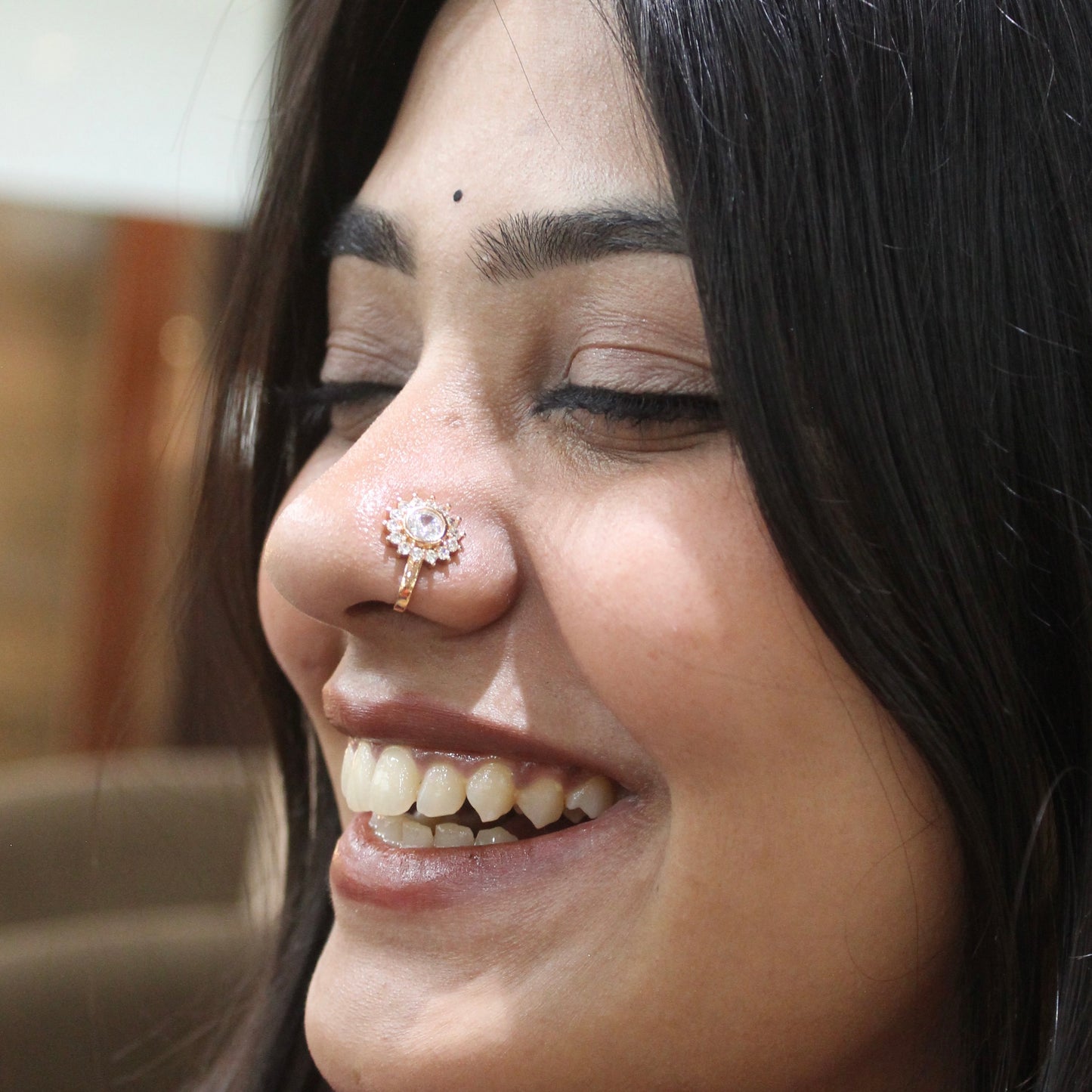 Rose Gold CZ Floral Press-On Nose Pin (Non-Pierced Nath)