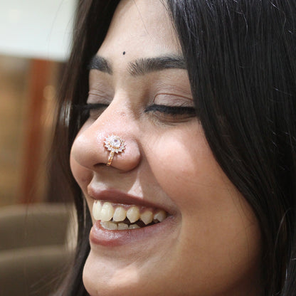Rose Gold CZ Floral Press-On Nose Pin (Non-Pierced Nath)