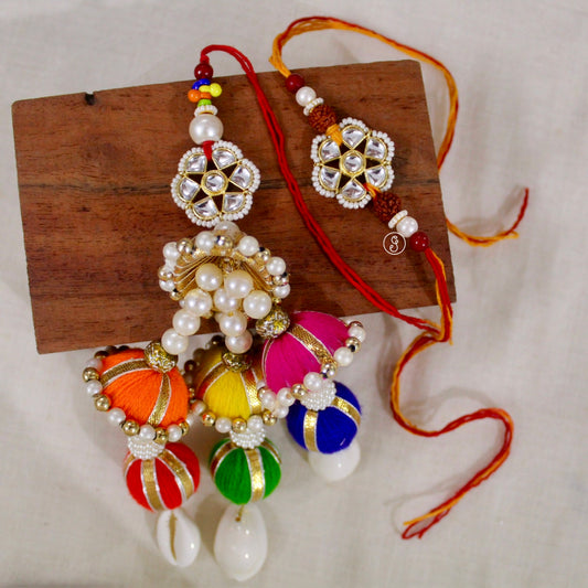Beautiful Kundan Rakhi Pair For Bhai-Bhabhi