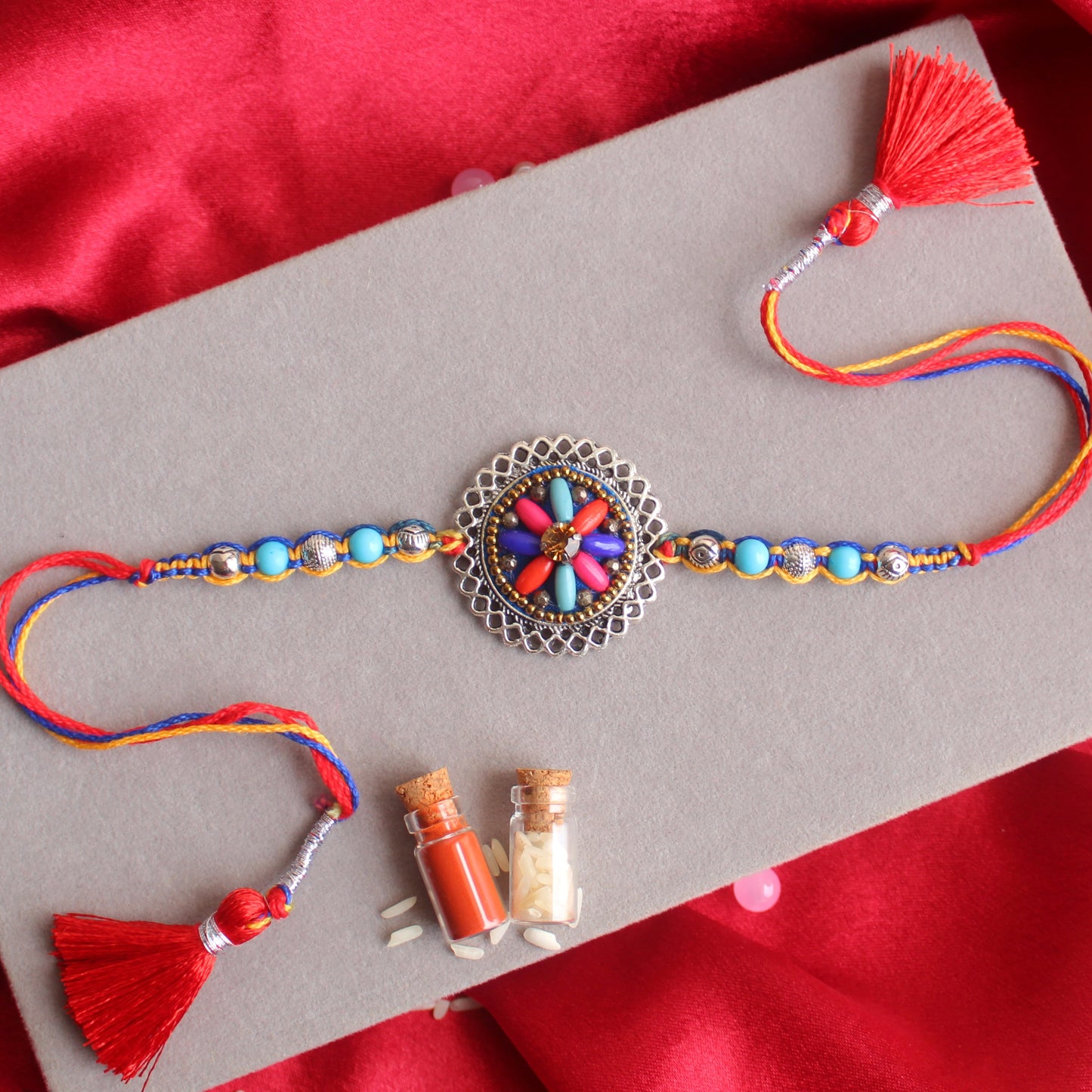Oxidised Silver Rakhi For Bhai & Bhabhi