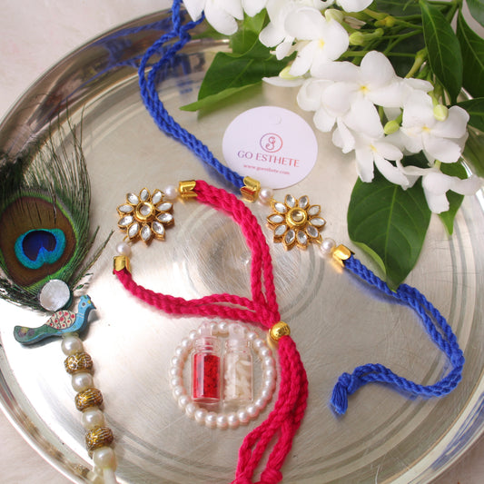 Charming Kundan Flower Rakhi For Bhai-Bhabhi