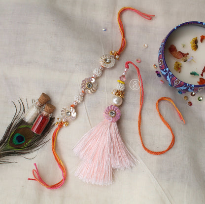 Festive Floral Rakhi Pair for Bhai & Bhabhi