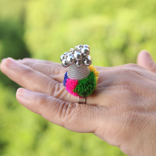 Pretty Pompom Adjustable Finger Ring