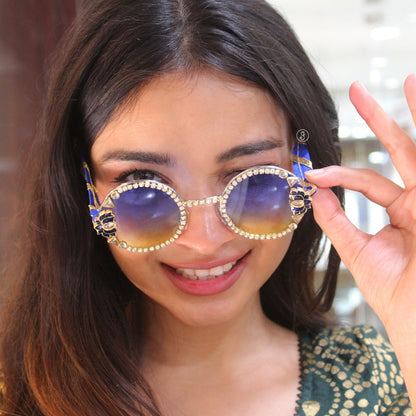 Blue Crystal Embellished Statement Sunglasses