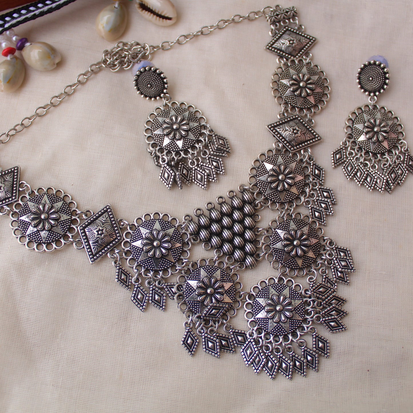 Arabic Design Oxidised Silver Necklace Set