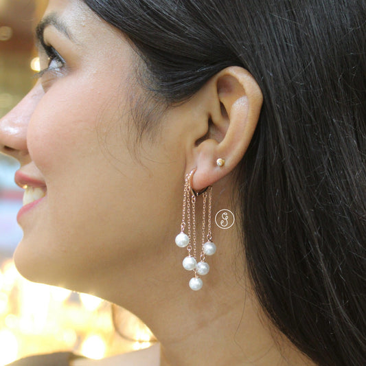 92.5 Pure Silver Rose Gold Toned Designer Hoops
