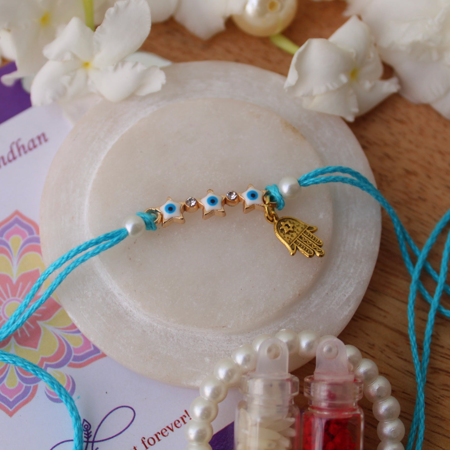 Star Design Evil Eye With Hamsa Hand Charm Rakhi