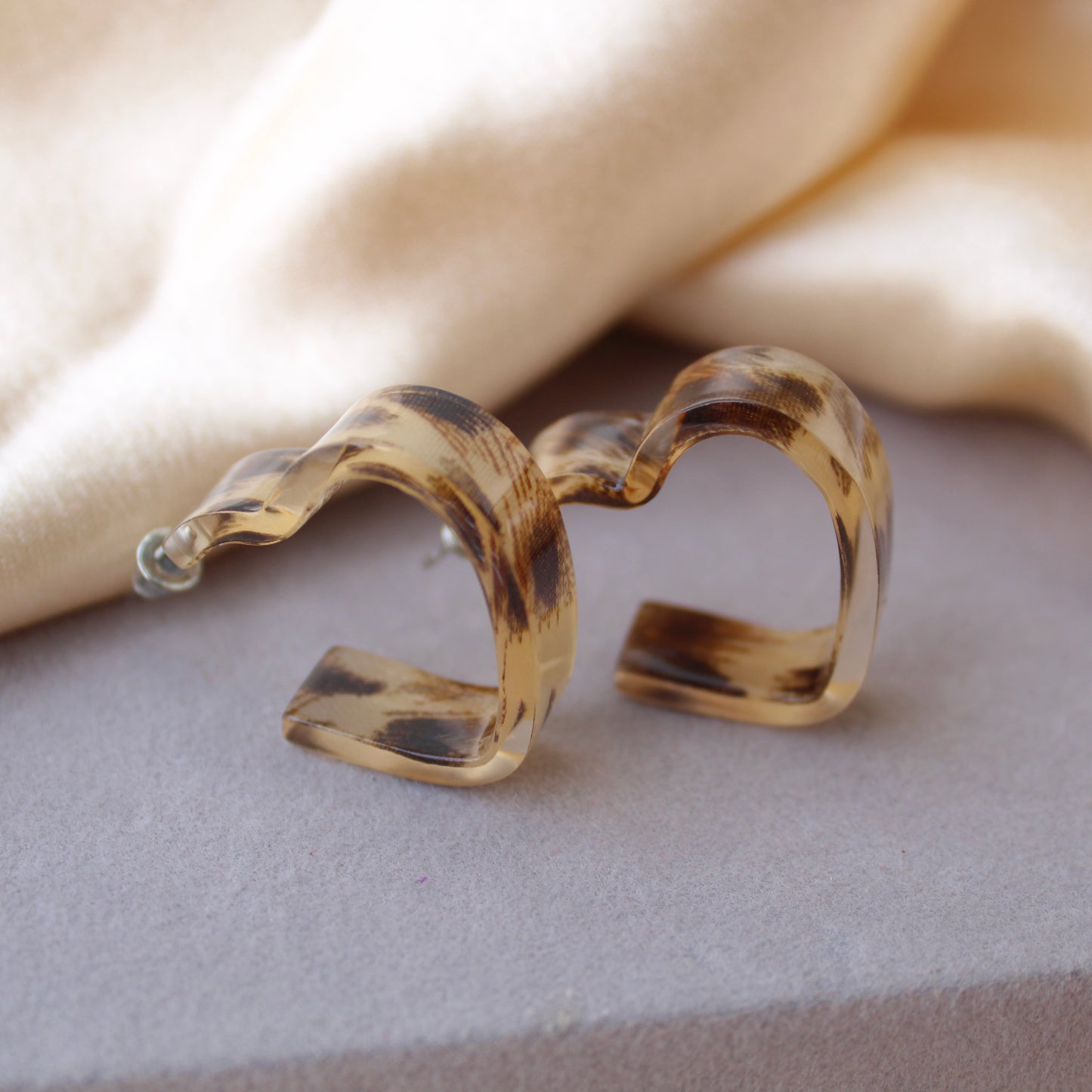 Brown & Beige Heart Shaped Hoops