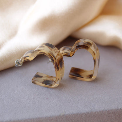 Brown & Beige Heart Shaped Hoops