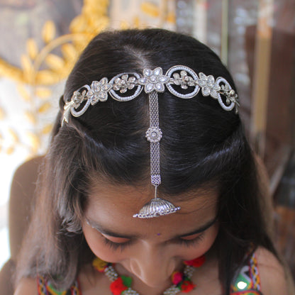 Silver-Toned Floral Headband with Attached Borla