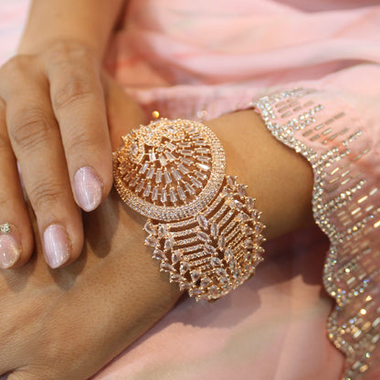 Amazing Rose Gold CZ Diamonds Broad Bracelet