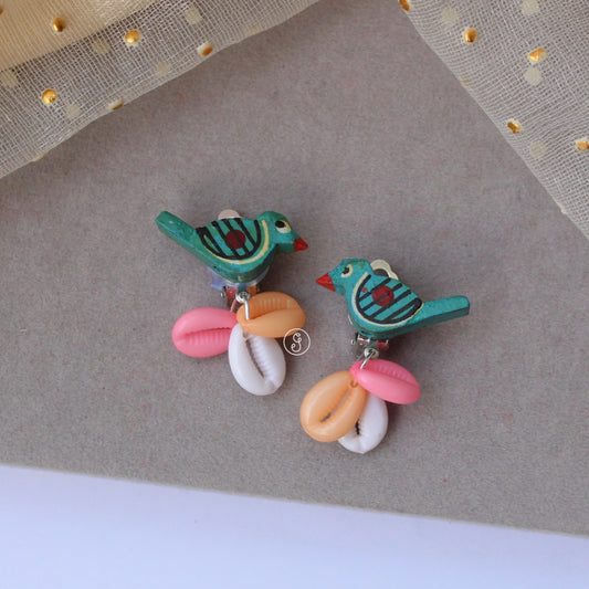 Bird & Colourful Shells Easy Press-On Earrings