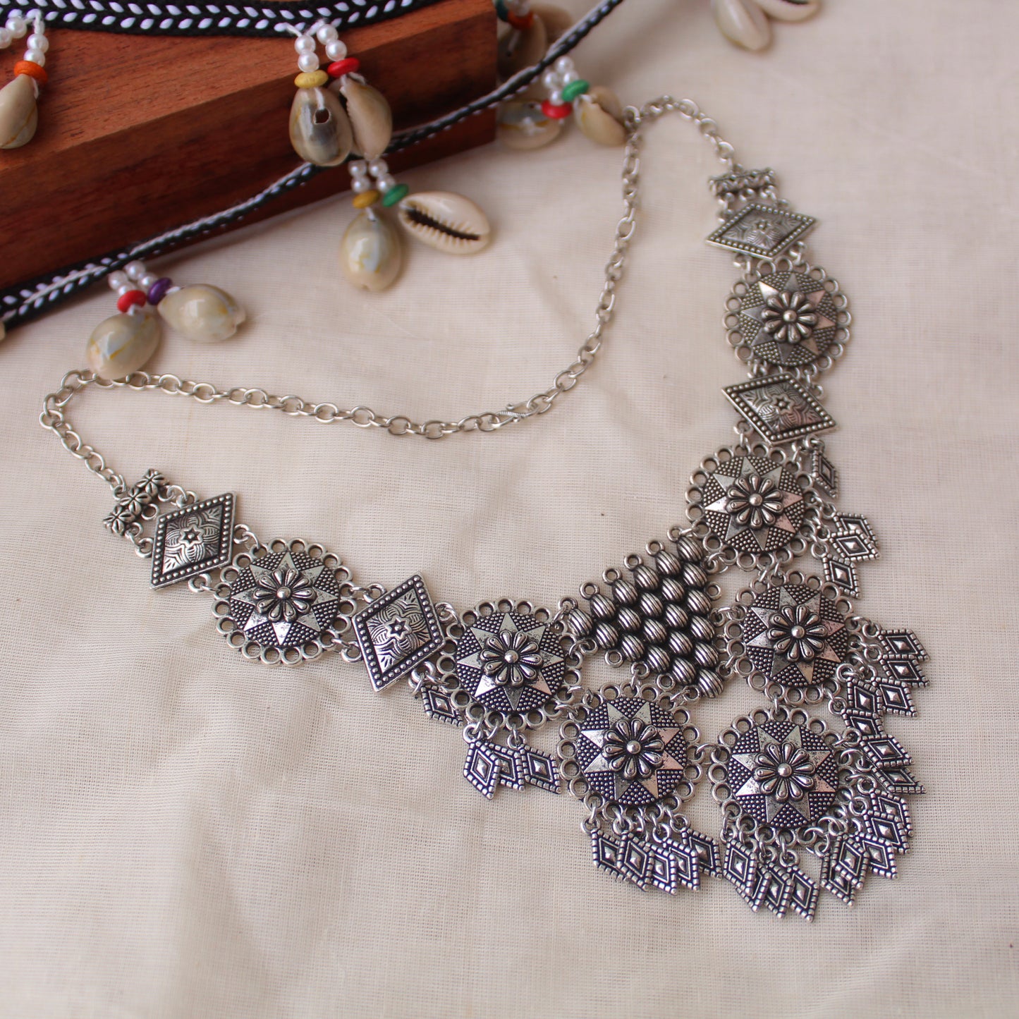 Arabic Design Oxidised Silver Necklace Set