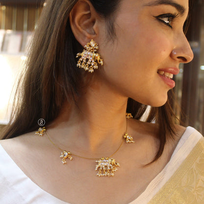 Gold Plated Elephant Design Kundan Necklace Set