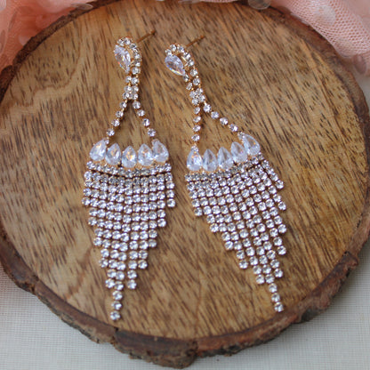 Golden Diamonds Embellished Long Earrings