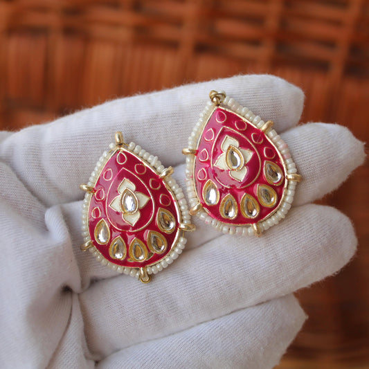 Pretty Magenta Meena & Stones Work Studs