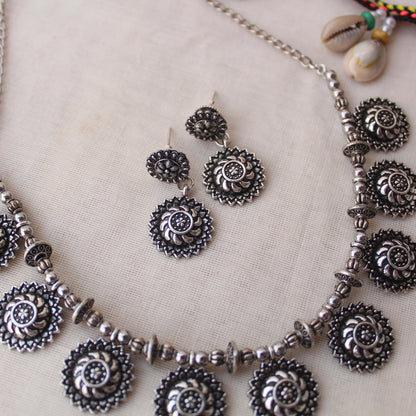 Beautiful Oxidised Silver Elegant Necklace Set