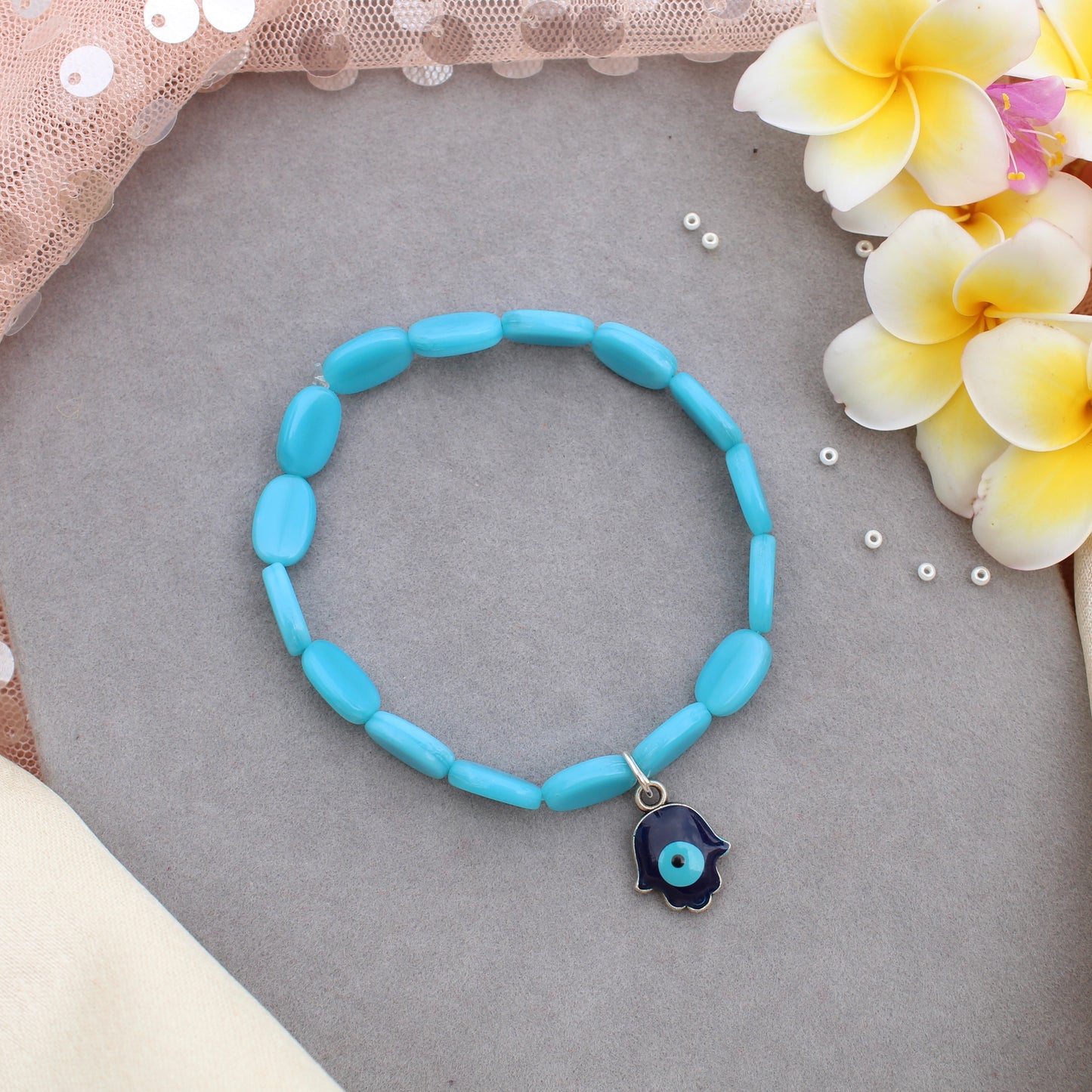 Blue Evil Eye Hamsa Hand Stretchable Bracelet