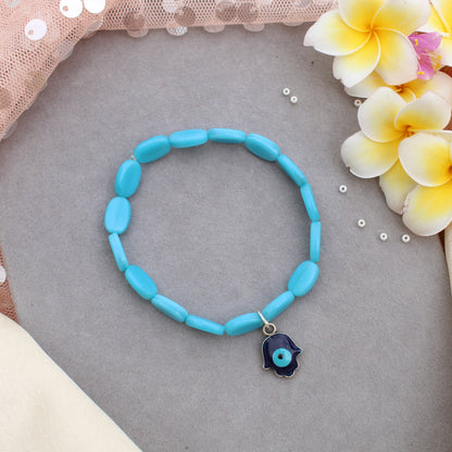 Blue Evil Eye Hamsa Hand Stretchable Bracelet