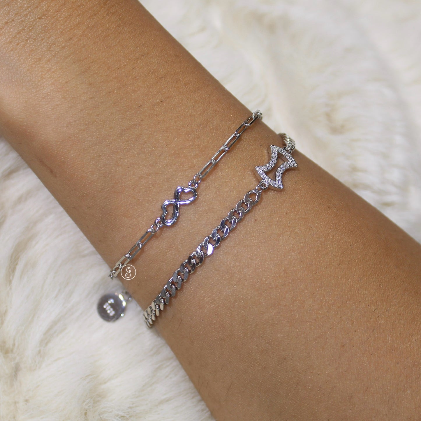 Twin Charm 92.5 Pure Silver Double Chain Bracelet