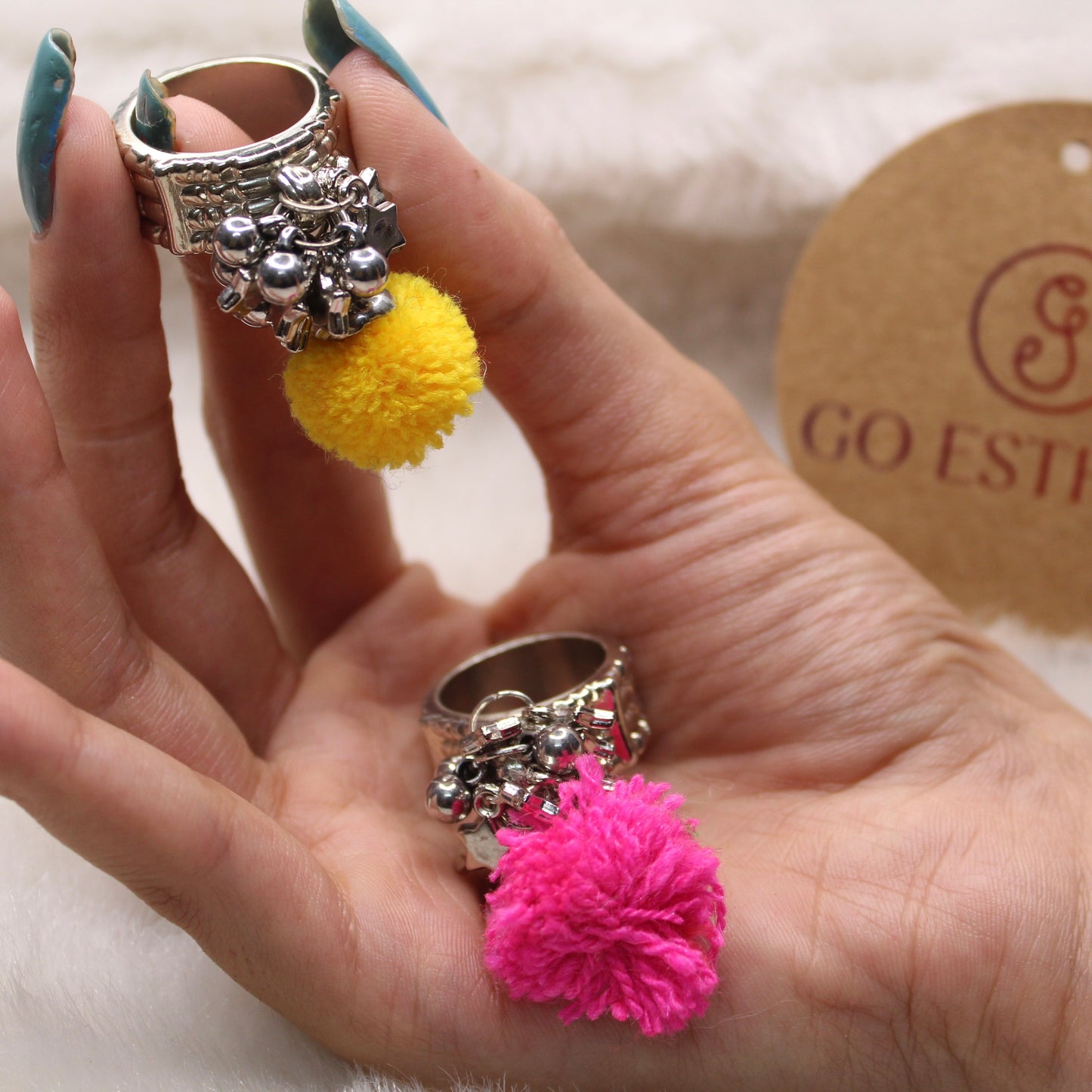 (Set of 2) Pom-Pom Finger Rings