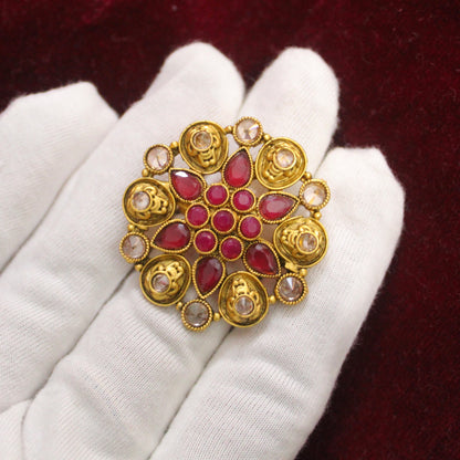 Golden & Pink Stones Work Ring