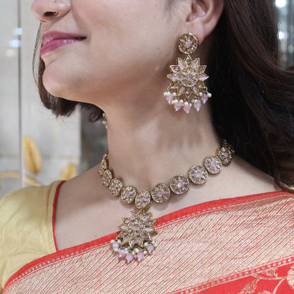 Sparkling Reversed Diamond Necklace Set With Tika