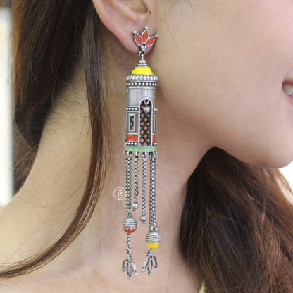 Classic Designer Oxidised Silver Long Earrings