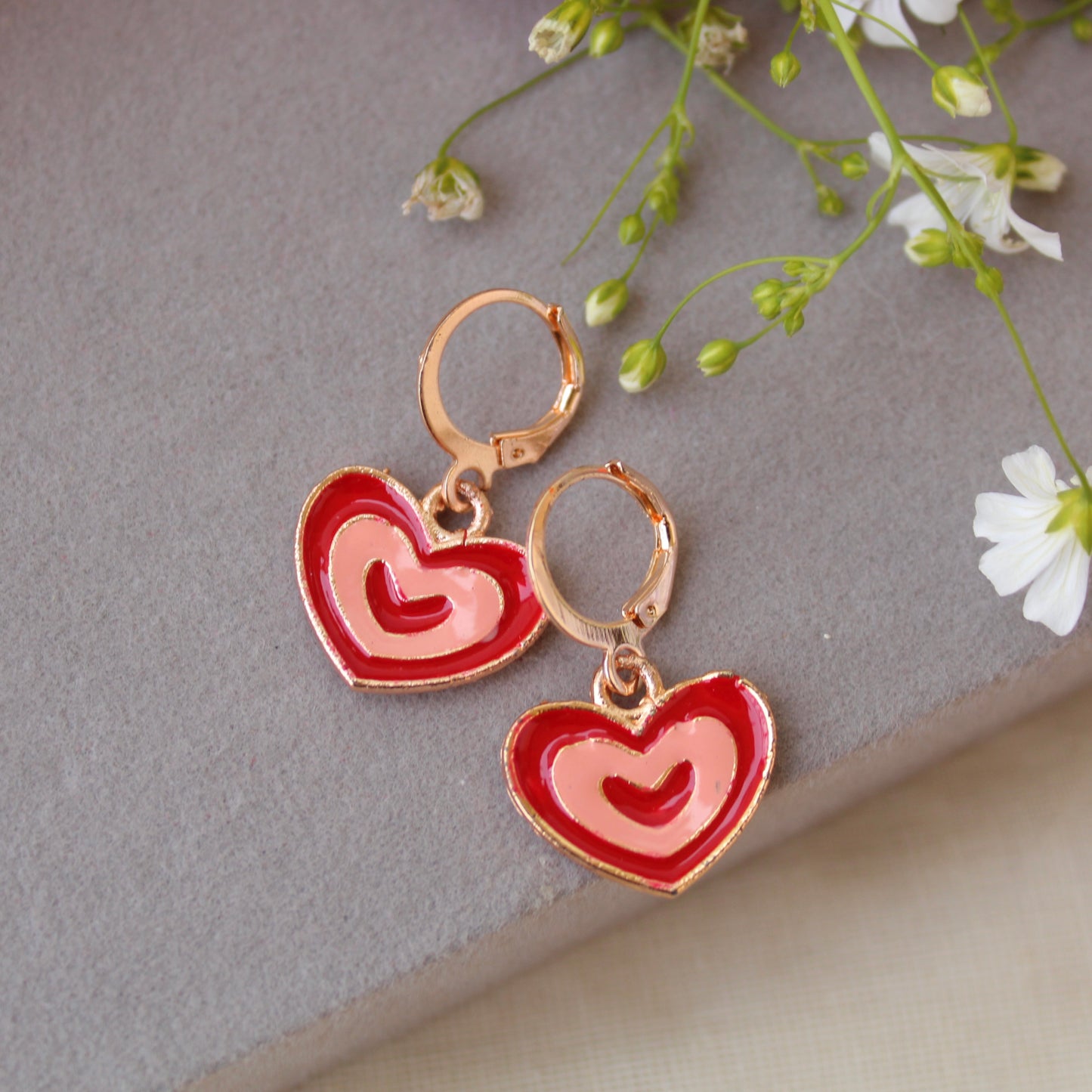 Mini Hoop Earrings With Lovely Heart Charms