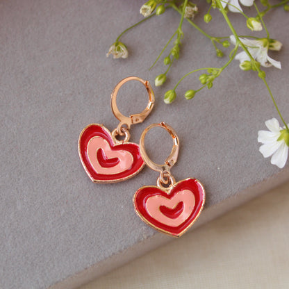 Mini Hoop Earrings With Lovely Heart Charms
