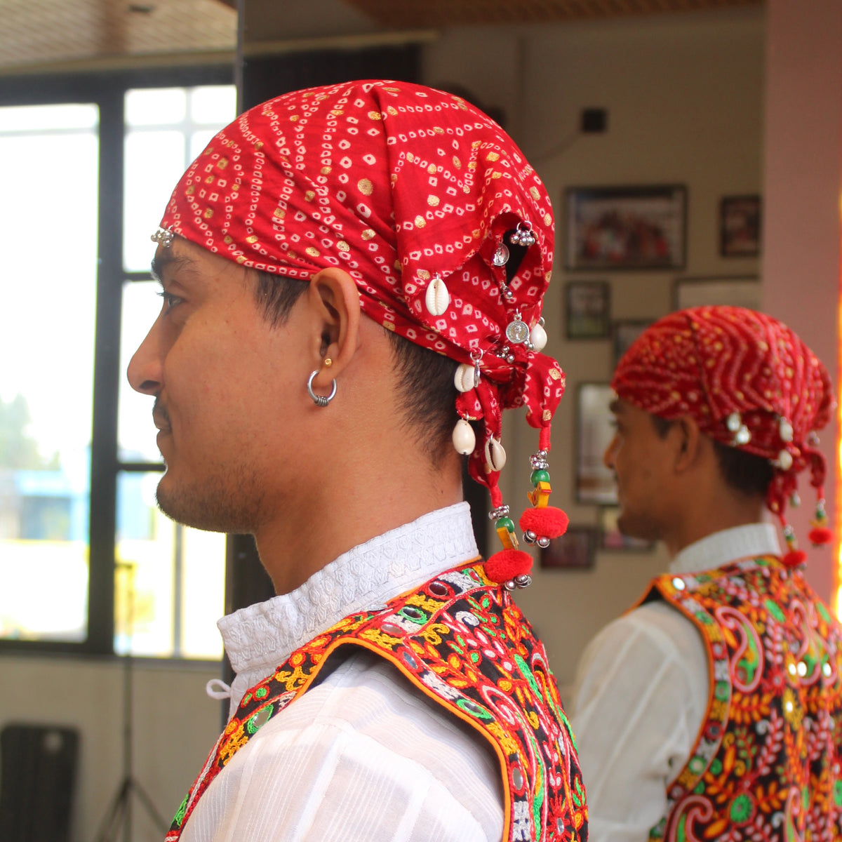 Red Unisex Bandhej Bandana Pretty Detailing
