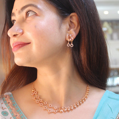 Rose Gold CZ Oval Link Necklace Set