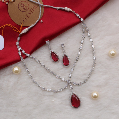 Ruby Stone & Cz Diamonds Work Designer Necklace Set